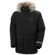 Svart parkas for herre med avtakbar pelskant på hetten og store lommer foran, vist forfra