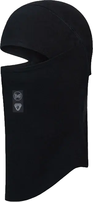 Svart balaklava med bevegelig ansiktsdel fra Buff, modellen Thermonet Hinged, produktbilde