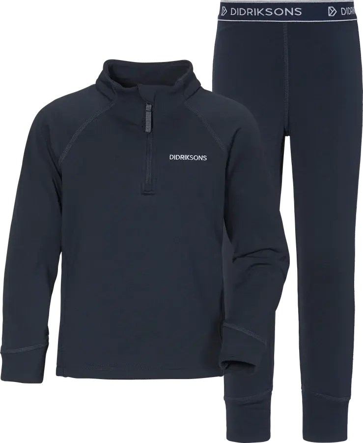 Marineblått undertøyssett til barn med trøye og bukse i børstet polyester fra Didriksons
