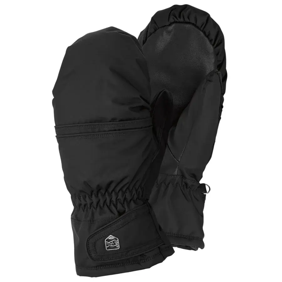 Svarte skivotter for dame fra Hestra, modellen Primaloft Leather, produktbilde