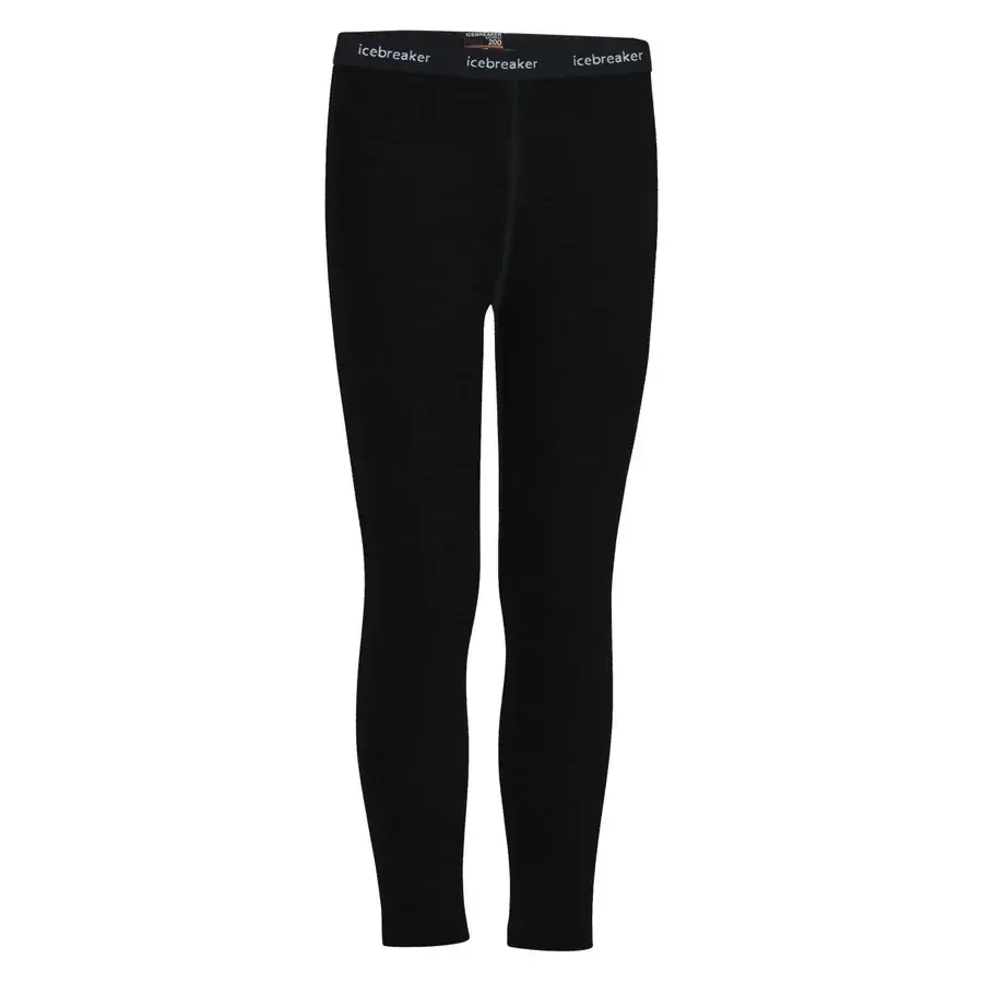 Svarte tettsittende ullleggings til barn med bred strikk i livet merket Icebreaker