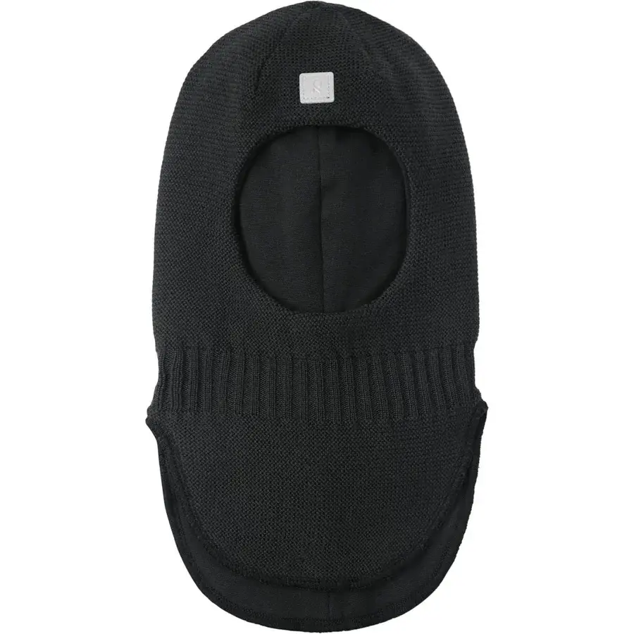 Svart barnebalaklava i strikket merinoull fra Reima, modellen Starrie, produktbilde